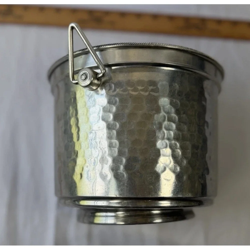 Vintage 1950s Made In Italy Mid Century Hammered Aluminum Ice Bucket W/ Lid